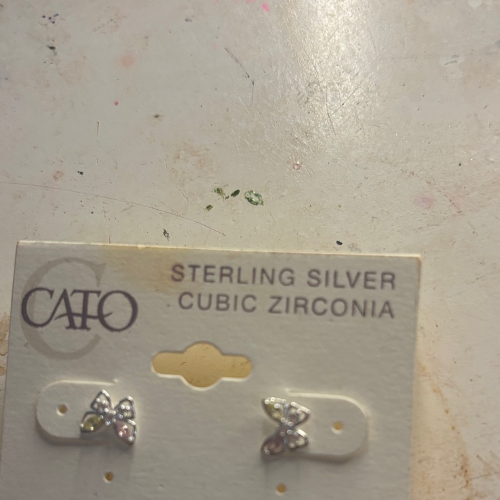 Cato Silver Bow Earrings with Pink Accents